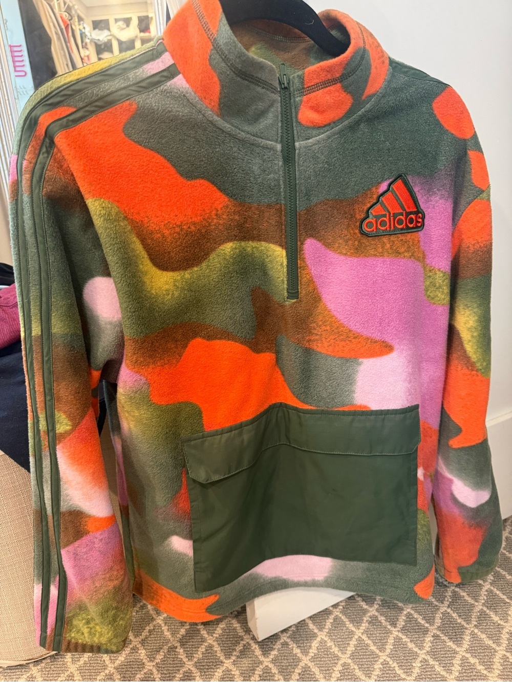 Adidas Pink, Orange & Green Camo Fleece Pullover